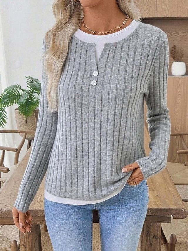 Women's Blouse Patchwork Buttons Solid Color Stylish Casual