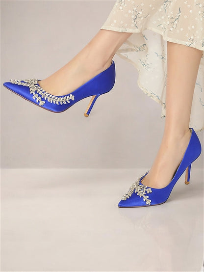 Women's Heels Rhinestone-Embellished Stiletto Satin –