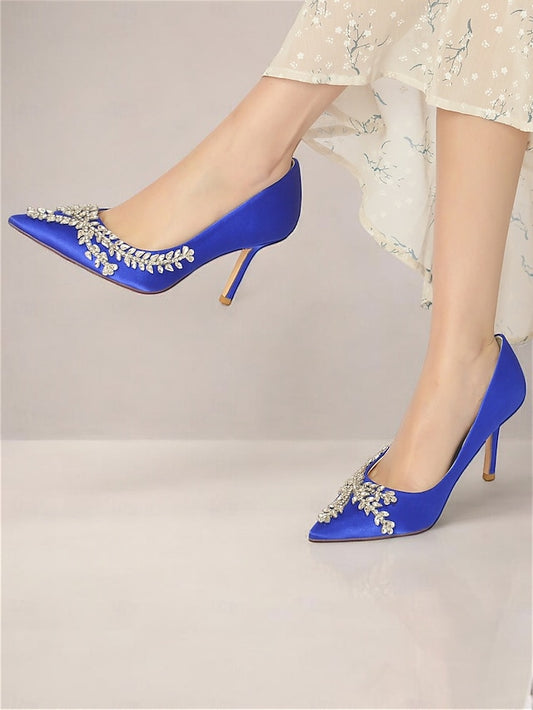 Women's Heels Rhinestone-Embellished Stiletto Satin –