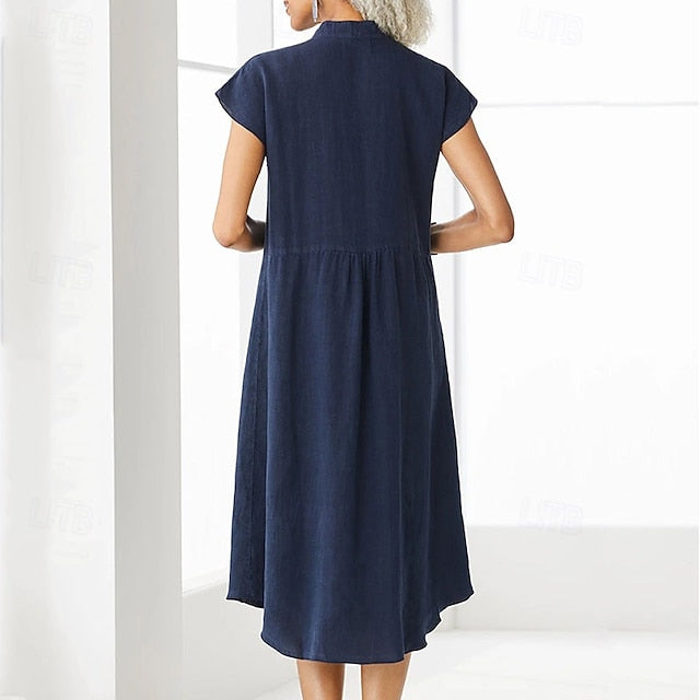 Women's Midi Dress Casual Dress Cotton Linen Dress Elegant