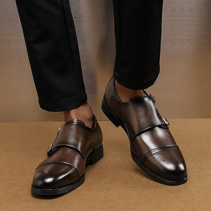 Faux Shoes Double Strap Brown with Monk Leather Men's