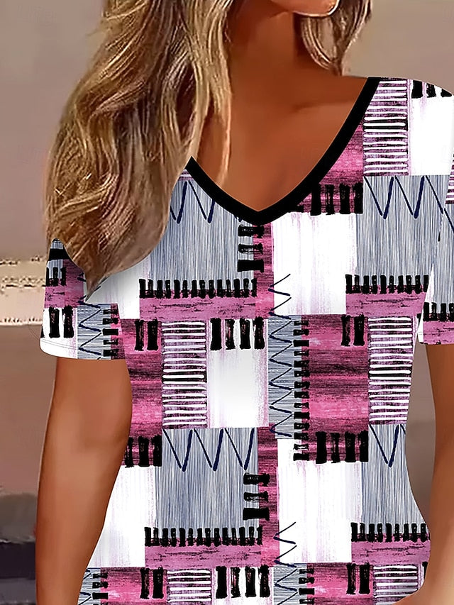 Women's T Shirt Print Graphic Geometric Plaid Bohemia