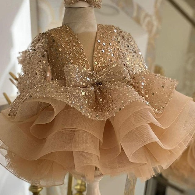 Length Kids Party Dress Sleeve Color 3/4 Girls' Solid