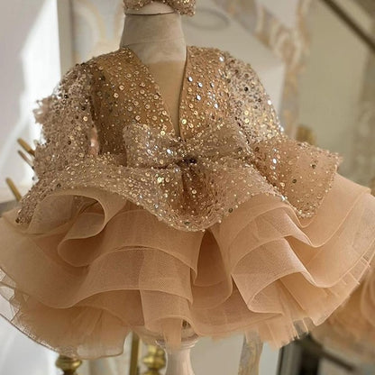 Length Kids Party Dress Sleeve Color 3/4 Girls' Solid