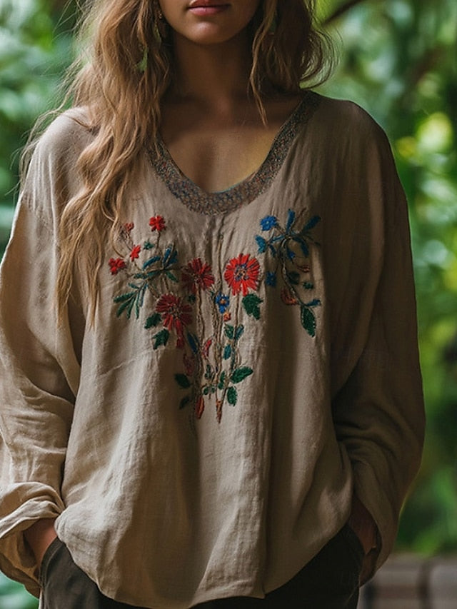 Women's Western Blouse Boho Shirt Blouse Print Flower Boho