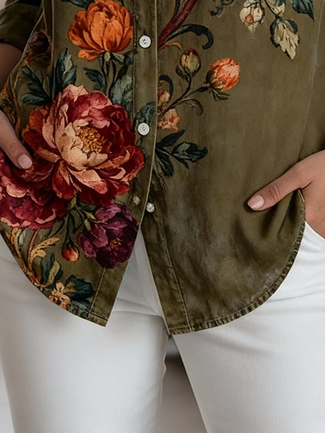 Women's Shirt Buttons Print Floral Elegant Stylish Casual