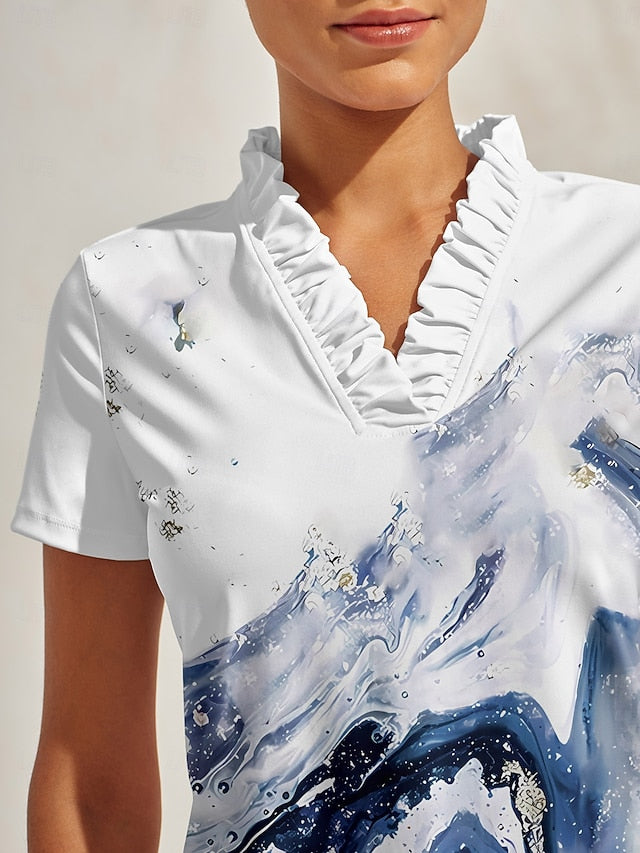Women's Golf Polo Shirt Blue Short Sleeve Top Ladies Golf