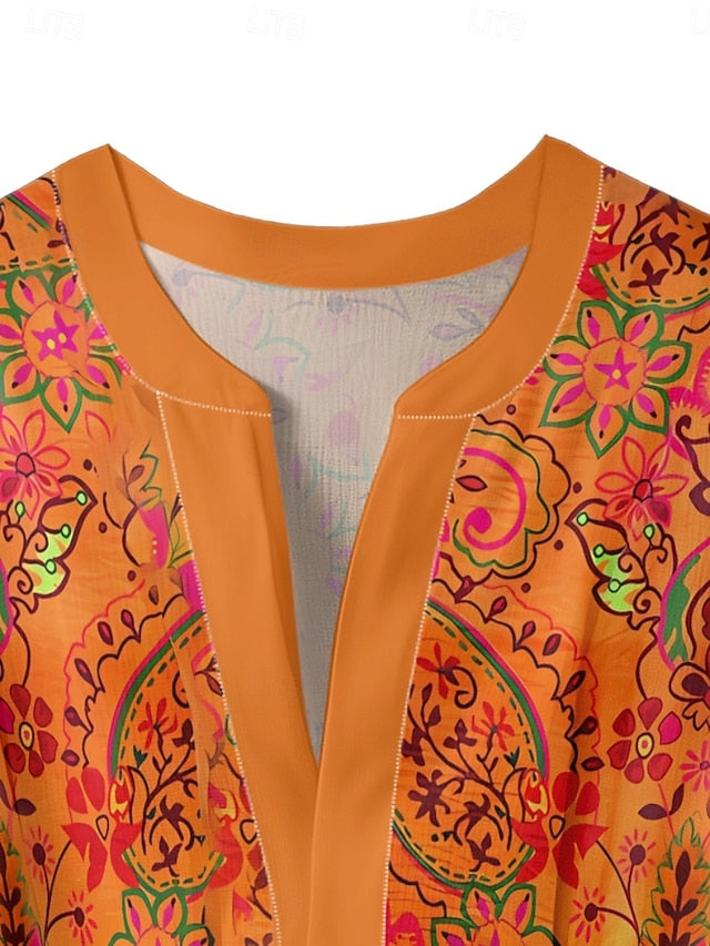 Women's Blouse Ruffle Print Floral Stylish Modern 3/4