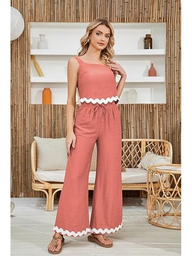 Women's tank top trousers wavy hem casual fashion suit