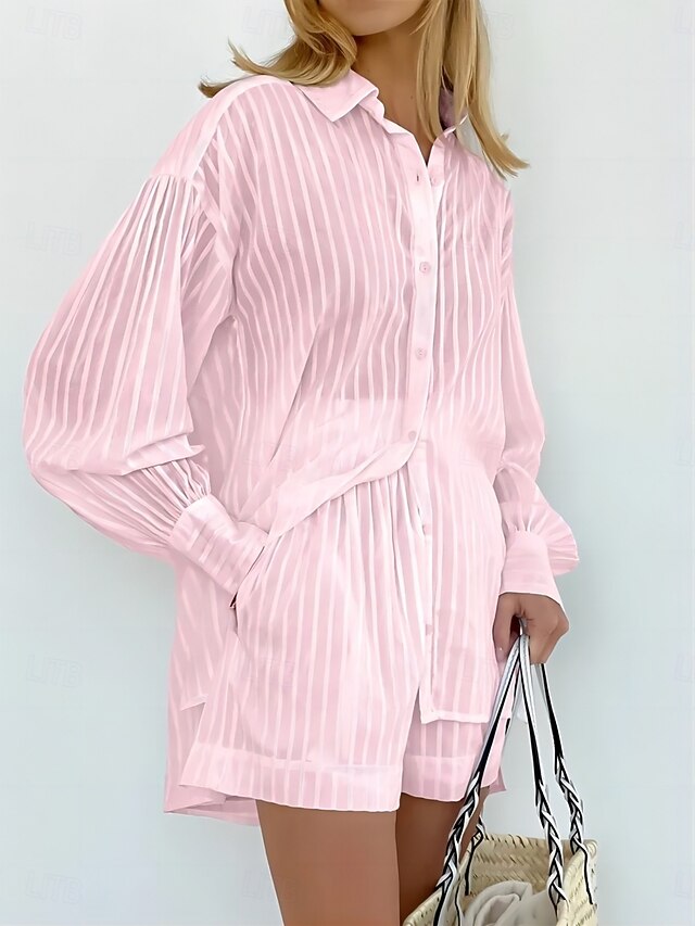 Women's Shorts Sets Bolero Top Long Sleeve Shirt Collar