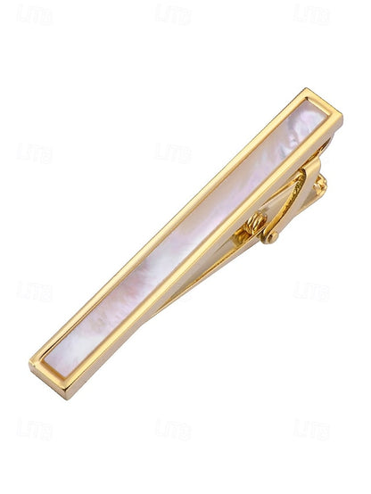 Men's pearl clip tie and brass with mother inlaid of