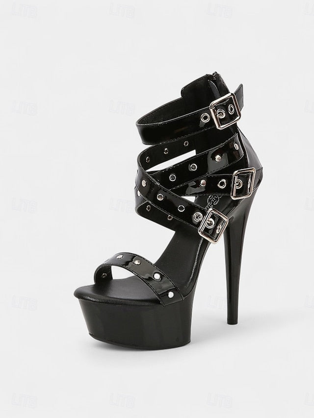 Women's High Platform Buckled White and Straps Heels with