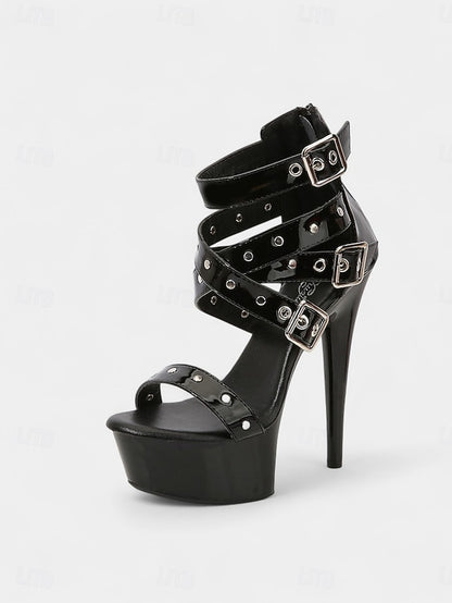 Women's High Platform Buckled White and Straps Heels with