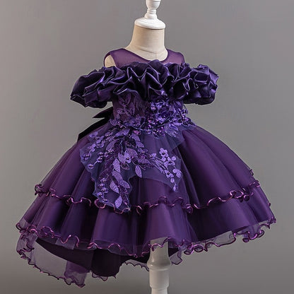 Short Flower Dress Party Kids Sleeve Wedding Girls' Floral