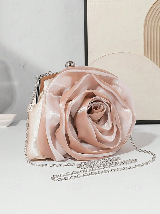 Satin Rose Clutch Evening Flower Purse – Women's Elegant