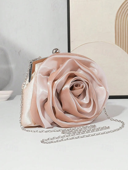 Satin Rose Clutch Evening Flower Purse – Women's Elegant