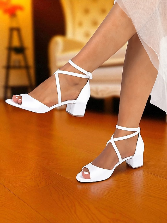 Strap Elegant Block - Satin Sandals with Ankle Women's Heel