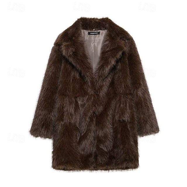 Fur Furs Comfortable Women's Pocket Warm Coat Faux