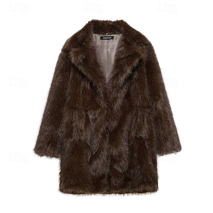 Fur Furs Comfortable Women's Pocket Warm Coat Faux