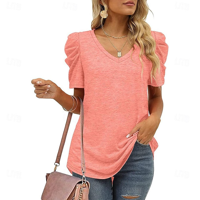 T shirt Tee Women's Black White Purple Plain Ruched Street