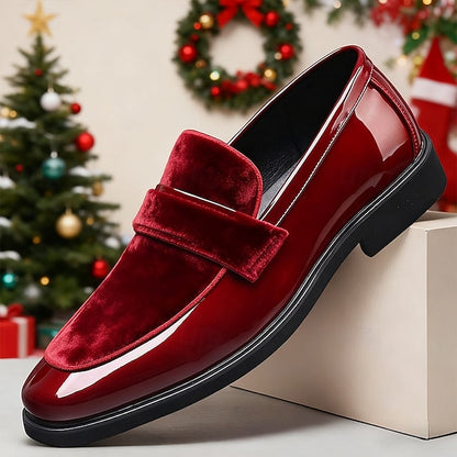 Red Loafers Sleek Leather Men's Velvet with Design Faux –