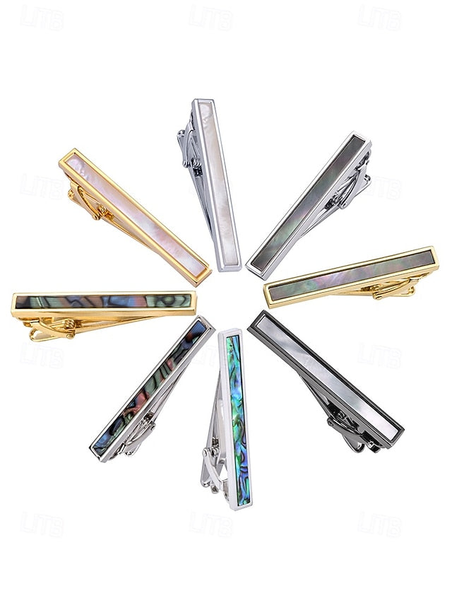 Men's pearl clip tie and brass with mother inlaid of