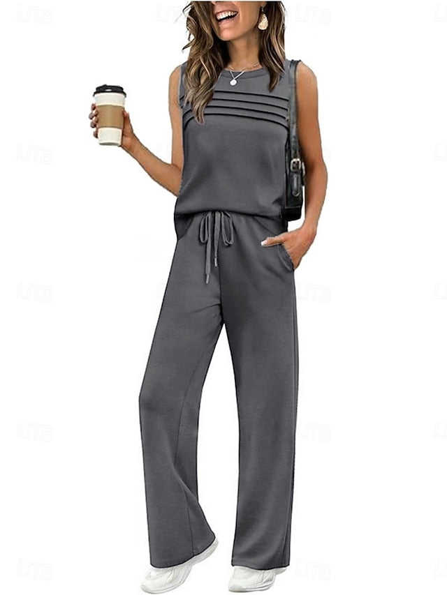 Women's Camis Pants Sets Bolero Top Sleeveless Crew Neck