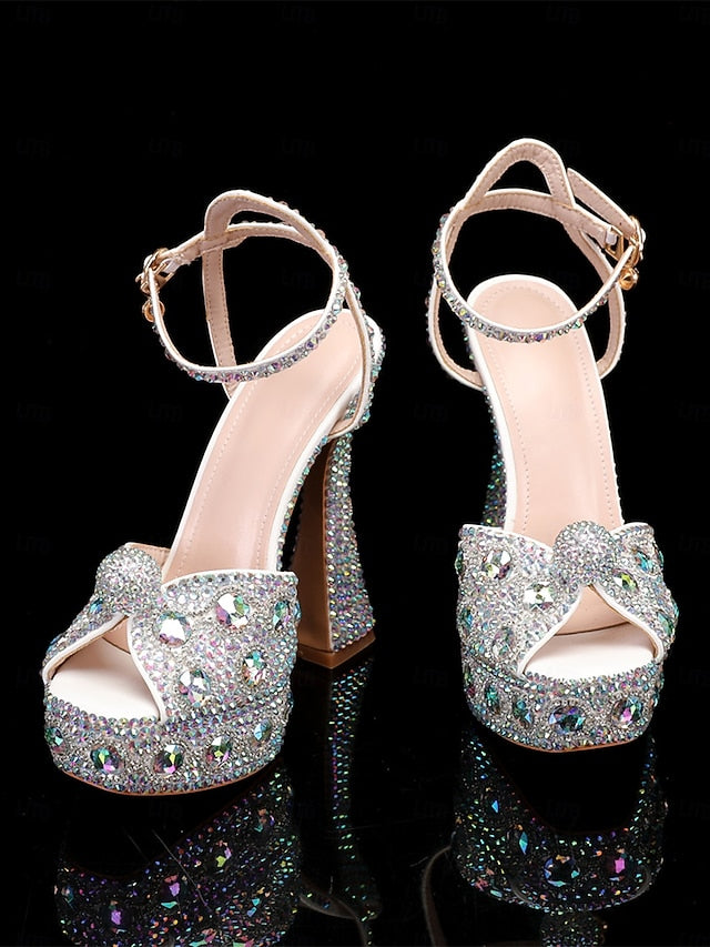 Women's Crystal-Embellished Sandals Glamorous Platform with