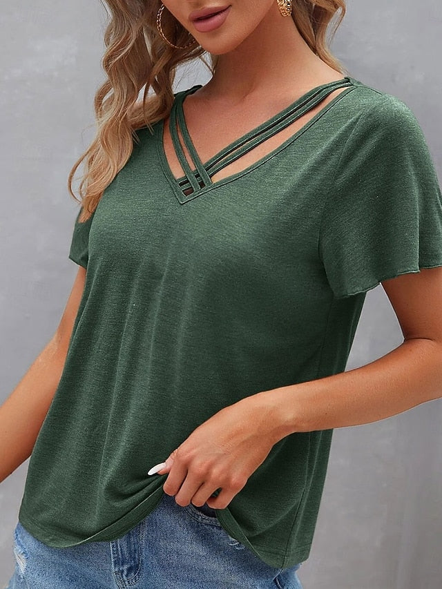 Women's T Shirt Plain Fashion Modern Casual Short Sleeve V