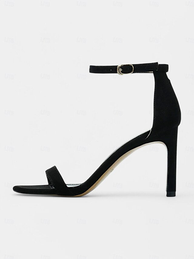 Ankle Strap Open-Toe Women Black Stiletto Elegant - Sandals for
