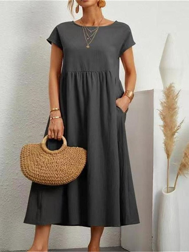Women's ArmyGreen Black White Summer Spring Midi Dress Faux
