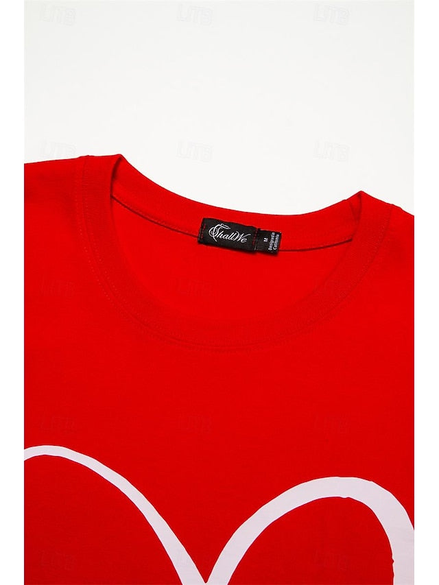 Valentine Women's Heart T Shirt Cute Red Tee Regular Tops