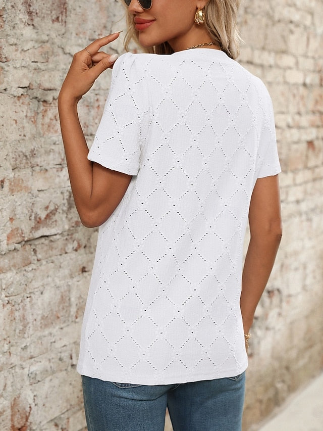 Women's T Shirt Tee Top Buttons Plain Fashion Stylish