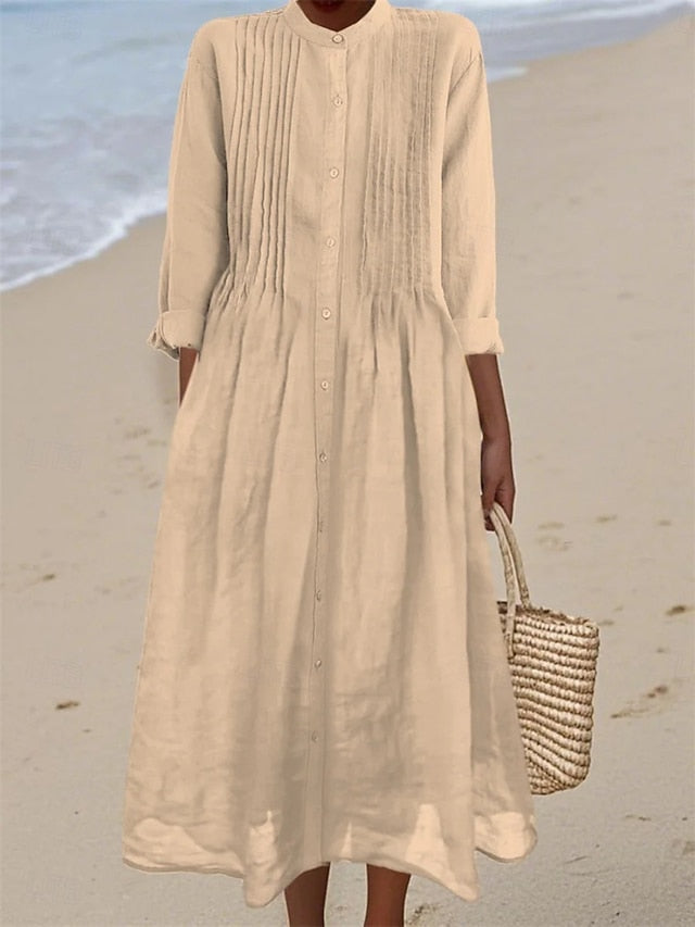 Women's Midi Dress Shirt Dress Casual Dress Cotton Linen
