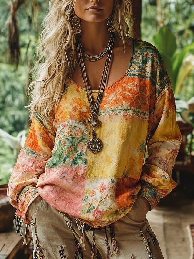 Women's Boho T-shirt T Shirt Tee Top Print Floral Vintage