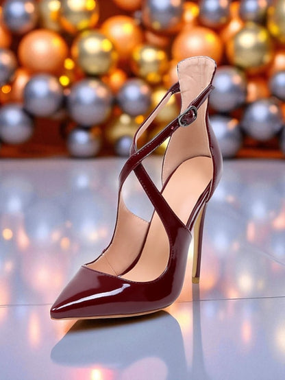 Stiletto Heels Patent Women's - Purple Strappy Leather