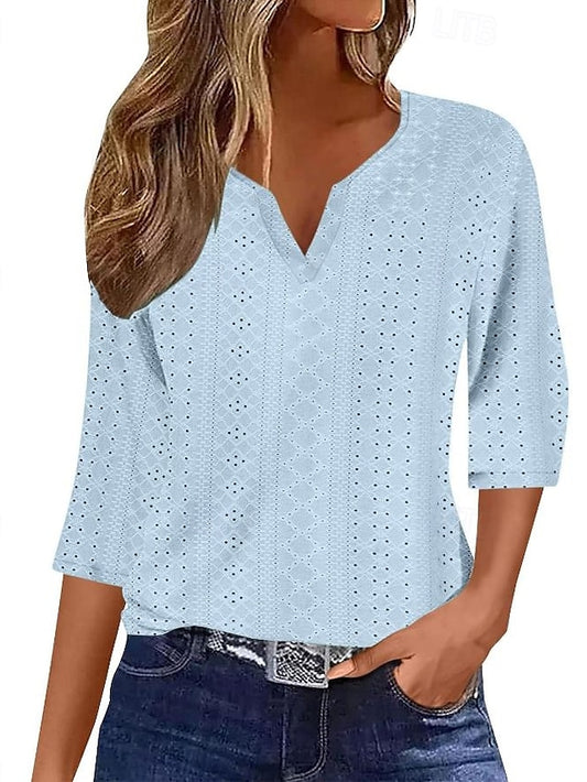 Women's Blouse Stylish Modern Hollow Out 3/4 Length Sleeve
