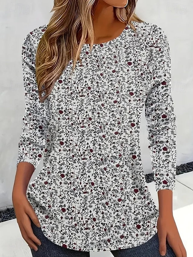 Women's T shirt Crew Neck Long Sleeve Tunic Graphic