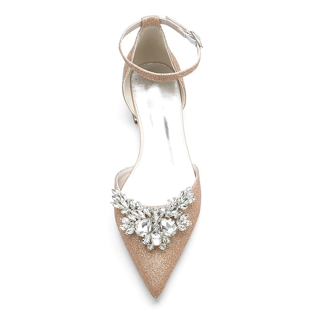 Rhinestone Satin with White Design Flats – Floral Women's