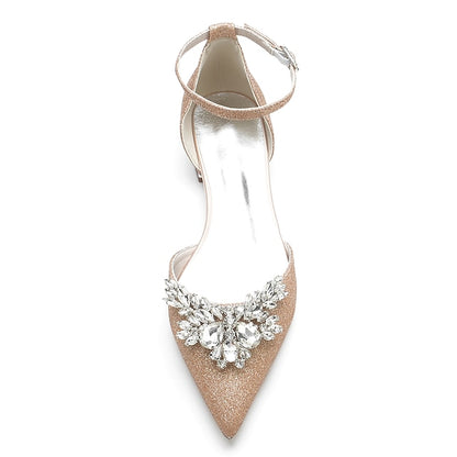 Rhinestone Satin with White Design Flats – Floral Women's