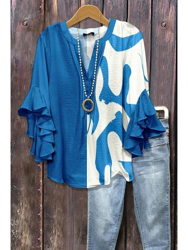 Women's Blouse V Neck Floral Graphic Geometric Bohemia