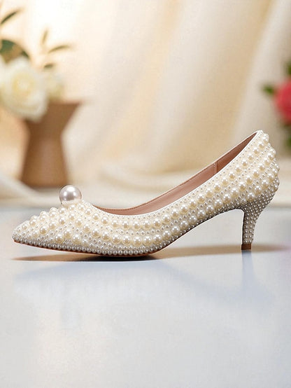 Pumps Pearl-Embellished Heel and Matching Women's Kitten