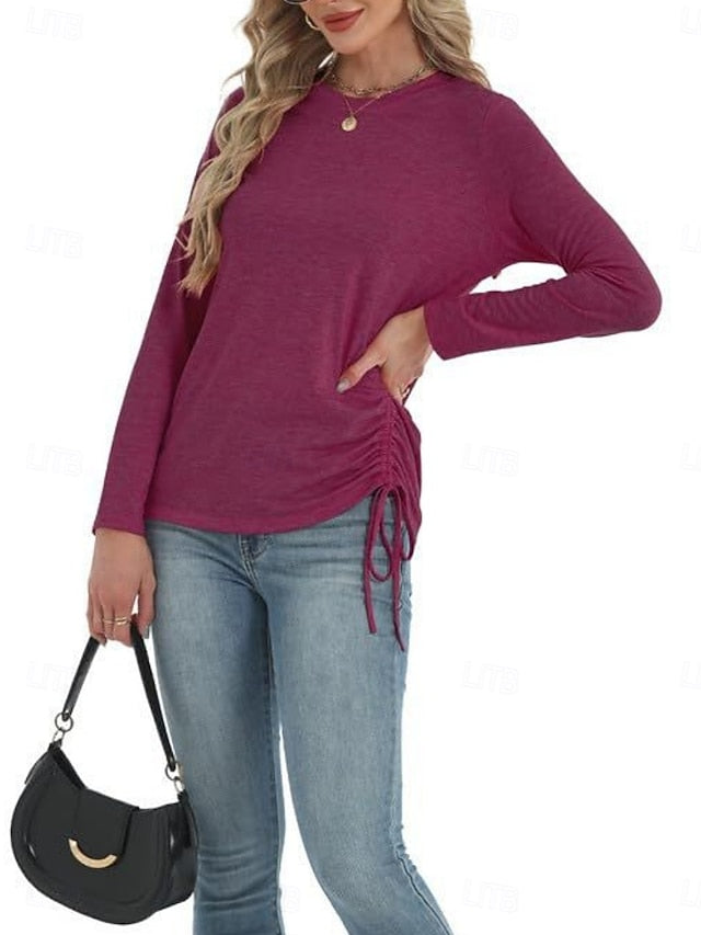 Women's Blouse Drawstring Solid Color Daily Stylish Casual