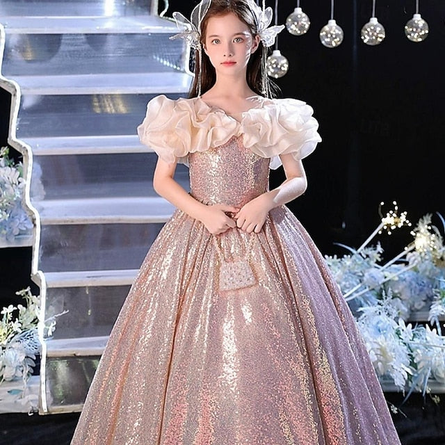 Color Girls' Solid Party Dress Sleeveless Kids Performance