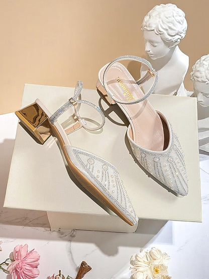 Pearl Toe and with Ivory Block Heels Women's Pointed