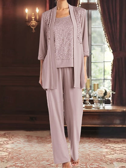 Piece Pantsuit Bride 3 the of Dress Mother Elegant