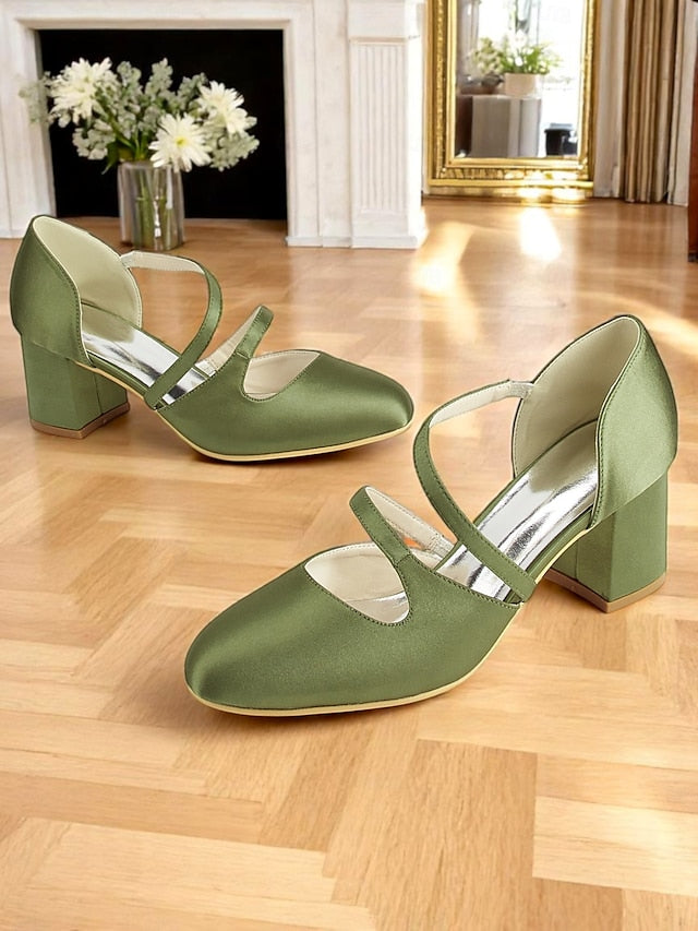 Satin Women's Mary 1950s Heels Jane Elegant Green – Block