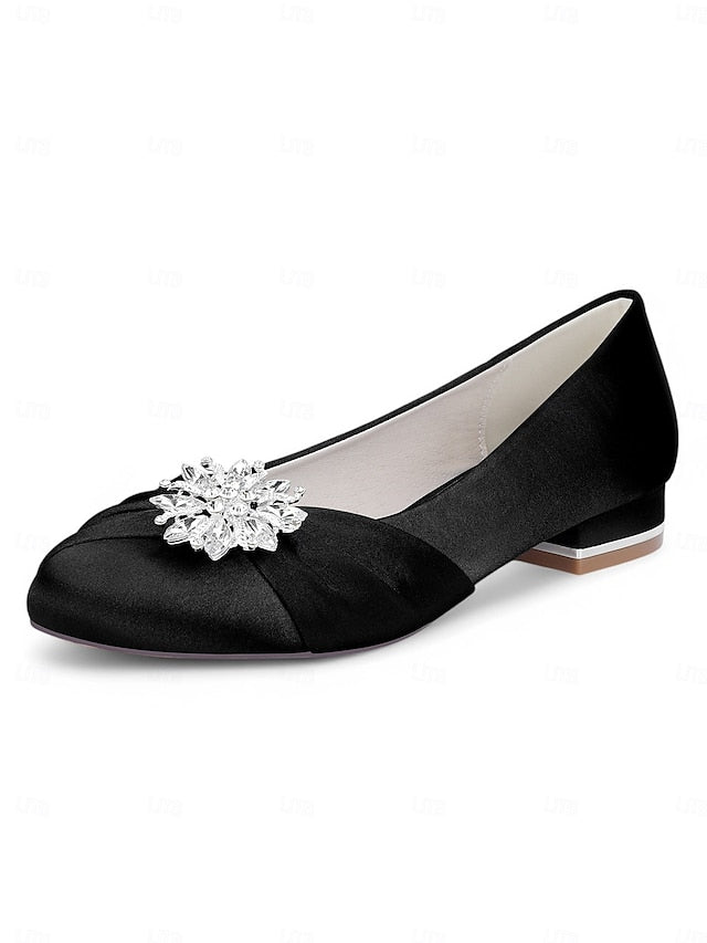 White Wedding Satin Flats – Elegant Crystal Women's