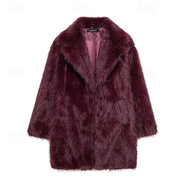 Fur Furs Comfortable Women's Pocket Warm Coat Faux