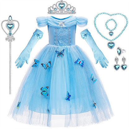 Girl Elsa Party Costume Tulle Theme Princess Frozen Flower Dress